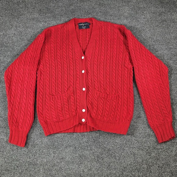 Button Red Cable Knit Cardigan Sweater Cabi Women's Red Cable Knit